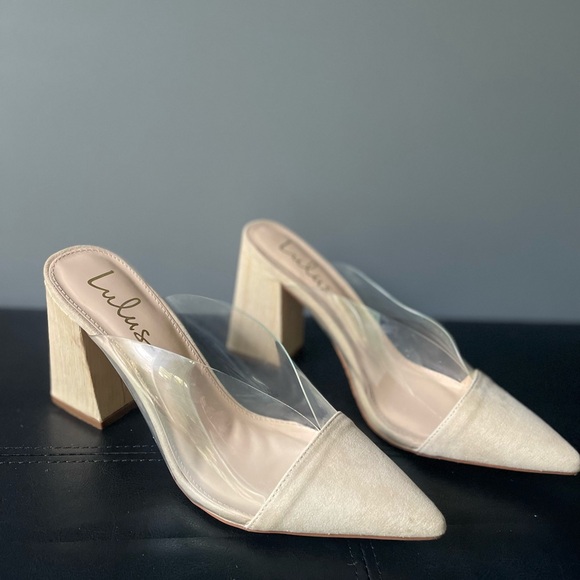 Lulus Shoes - Lulu's Cream and Clear Block Heel Mules